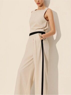 Commense Cream Wide-Leg tank and pant set with Black Trim